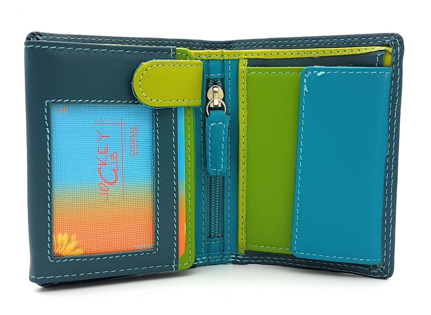 JOCKEY CLUB Mini Geldbörse kleines echt Leder Damen Portemonnaie mit RFID Schutz "Rio", tropische Farben, handliches Format von JOCKEY CLUB