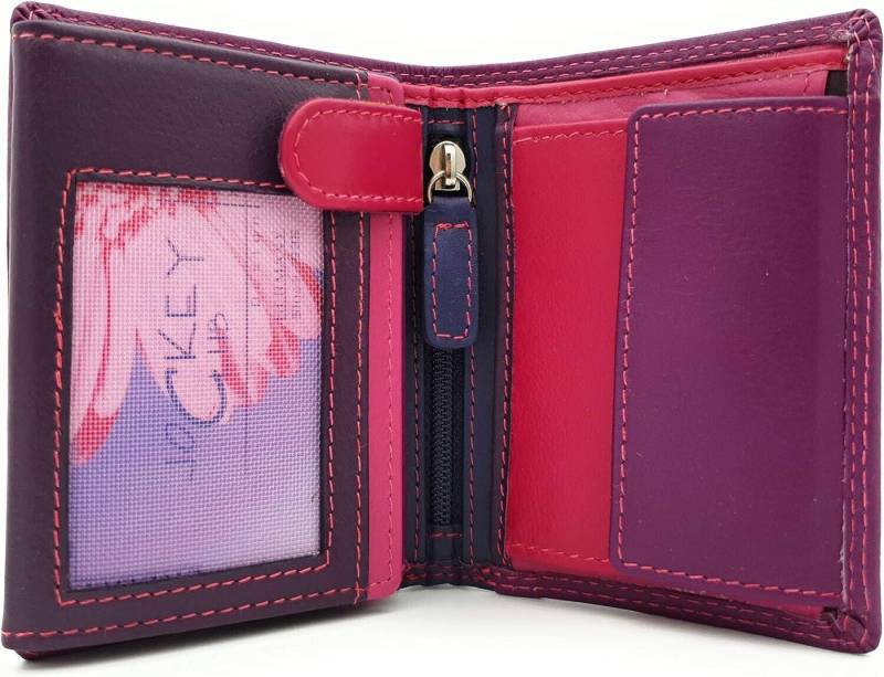 JOCKEY CLUB Mini Geldbörse kleines echt Leder Damen Portemonnaie mit RFID Schutz "Rio", tropische Farben, handliches Format von JOCKEY CLUB