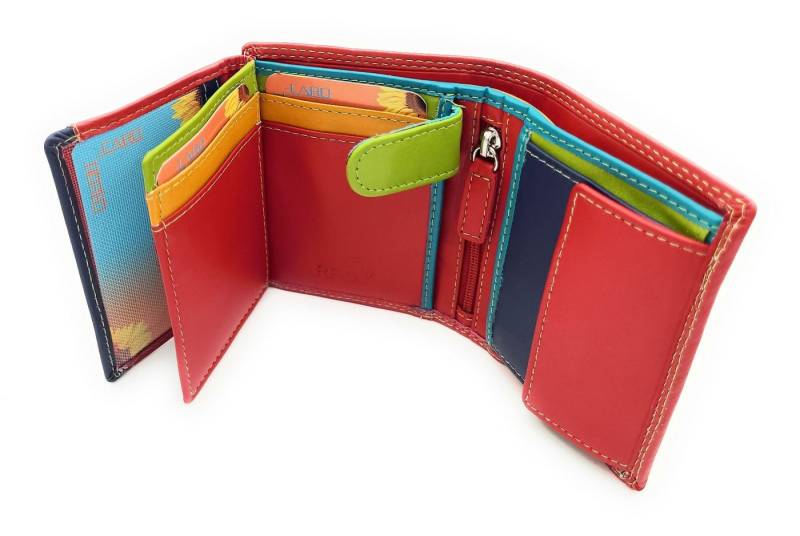 JOCKEY CLUB Mini Geldbörse kleines echt Leder Damen Portemonnaie mit RFID Schutz "Rio", tropische Farben, handliches Format von JOCKEY CLUB
