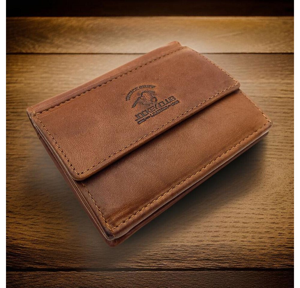 JOCKEY CLUB Mini Geldbörse kleines echt Leder Portemonnaie, Geldbeutel mit RFID Schutz, ideal auch für den Urlaub, gewachstes Rindleder von JOCKEY CLUB