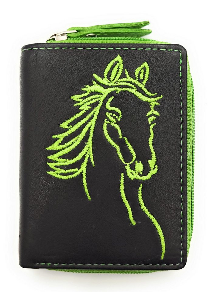 JOCKEY CLUB Mini Geldbörse kleines echt Leder Portemonnaie mit Pferde Stickerei von JOCKEY CLUB