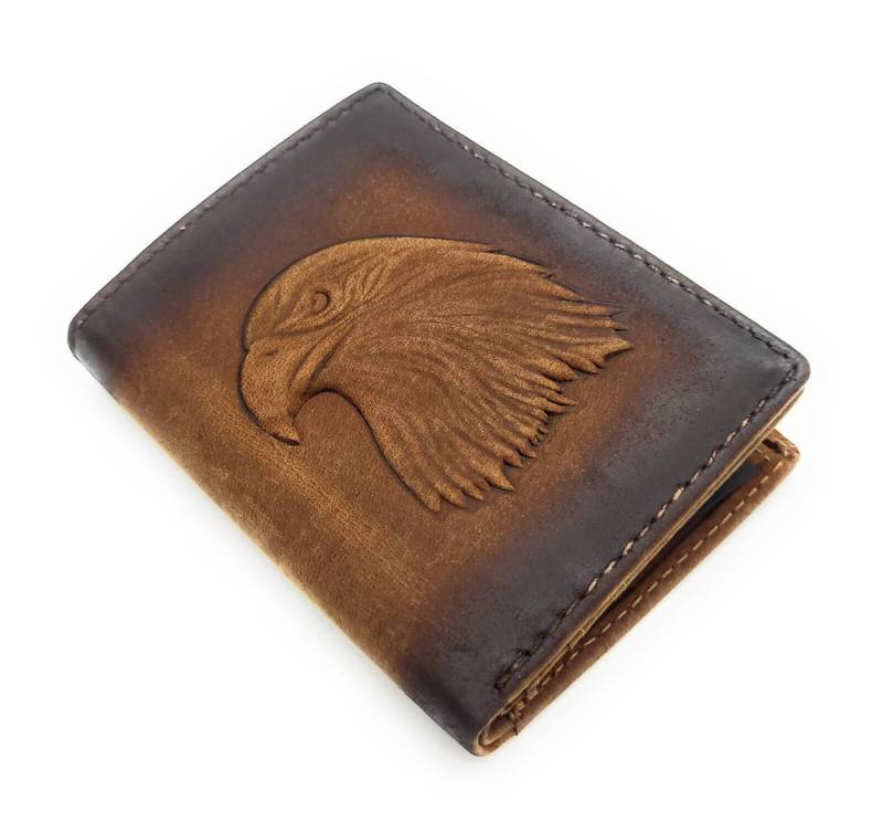 JOCKEY CLUB Mini Geldbörse kleines echt Leder Portemonnaie mit RFID Schutz, 3D geprägter, majestätischer Adler von JOCKEY CLUB