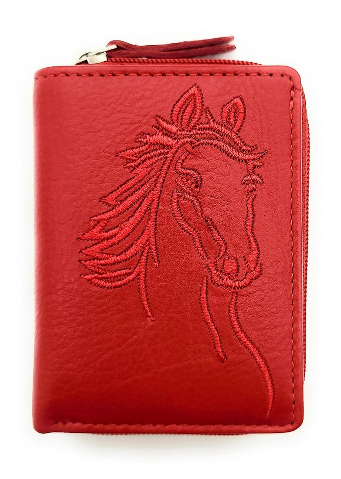 JOCKEY CLUB Mini Geldbörse kleines echt Leder Portemonnaie mit gesticktem Pferd von JOCKEY CLUB