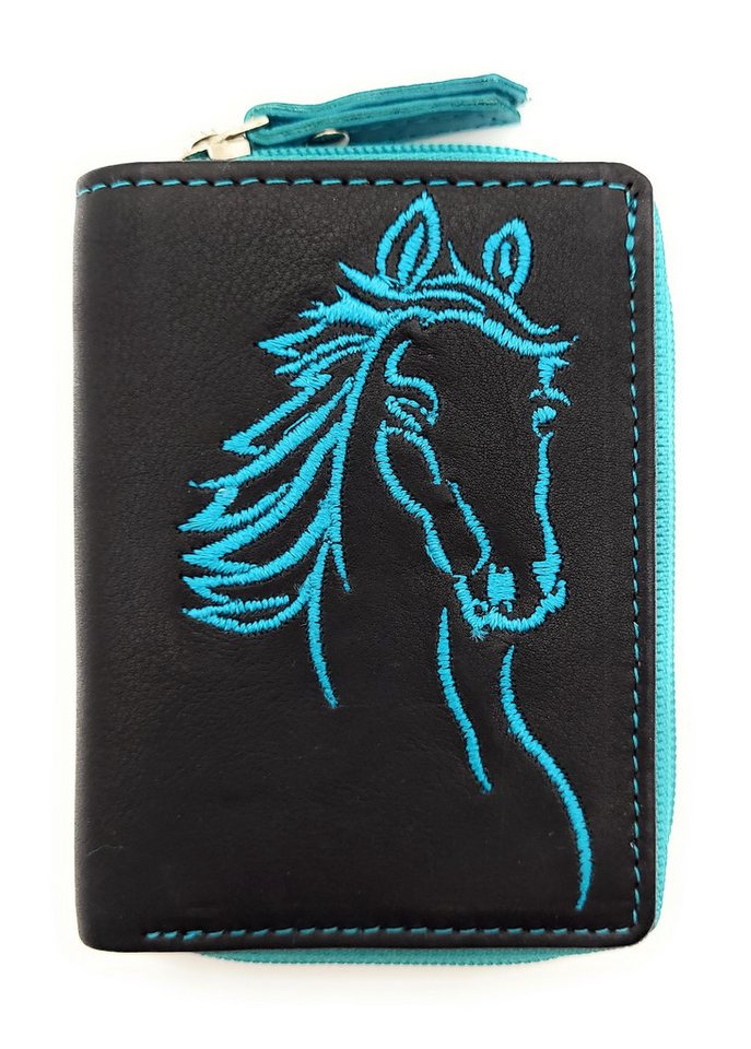 JOCKEY CLUB Mini Geldbörse kleines echt Leder Portemonnaie mit gesticktem Pferdemotiv von JOCKEY CLUB