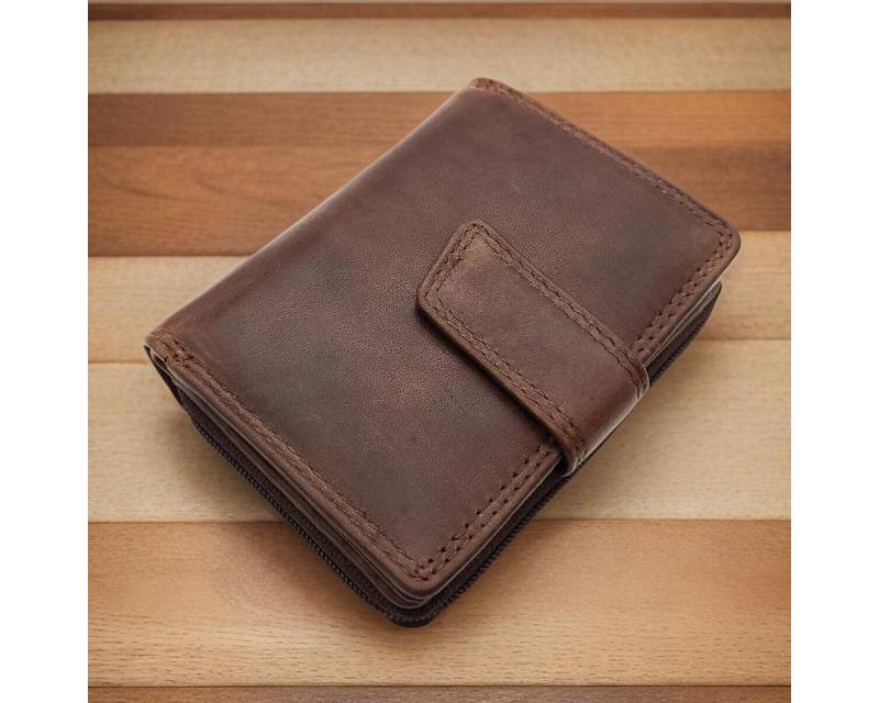 JOCKEY CLUB Mini Geldbörse kompaktes echt Leder Damen Portemonnaie mit RFID Schutz braun, Sauvage Leder, kompakt & handlich von JOCKEY CLUB