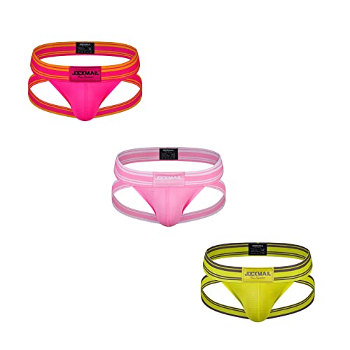 3 Stück/Pack Herren Jockstrap Unterwäsche Suspensorium Wide Belt Herren Jockstrap Sportliche Unterstützer (M, rosa+gelb+pink) von JOCKMAIL