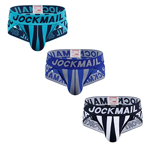 3 Stück/Packung Herren Slips Unterwäsche Gestreift Breiter Gürtel Herren Unterwäsche Slips Athletische Sport Unterwäsche Slips (as3, alpha, xx_l, regular, regular, See blau+schwarz+grau blau) von JOCKMAIL