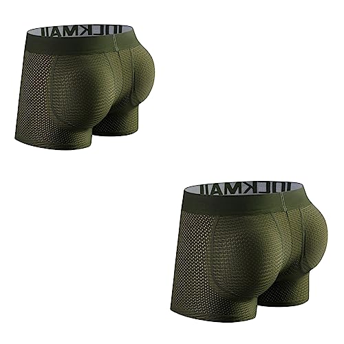 JOCKMAIL 2 Stück gepolsterte Herren-Boxershorts zur Verbesserung des Gesäßes, Herren-Unterhosen, Boxershorts, armee-grün, XL von JOCKMAIL
