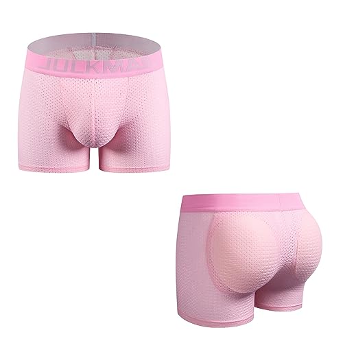 JOCKMAIL 2er-Pack gepolsterte Herren-Boxershorts zur Verbesserung des Gesäßes, Unterhosen für Herren, 2 Stück, Pink, Medium von JOCKMAIL
