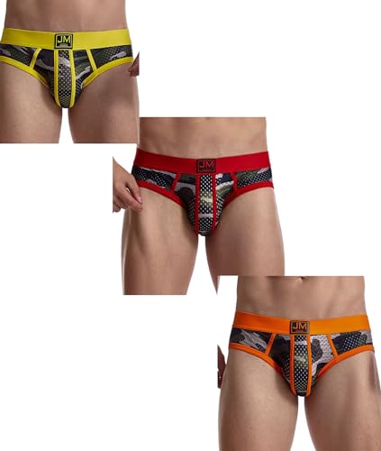 JOCKMAIL 3 Pack Herren Camoflage Unterwäsche Boxer Sexy Klassisch Gedruckt Camouflage Männer Unterwäsche Höschen, 373-Gelb+Rot+Orange, Medium von JOCKMAIL