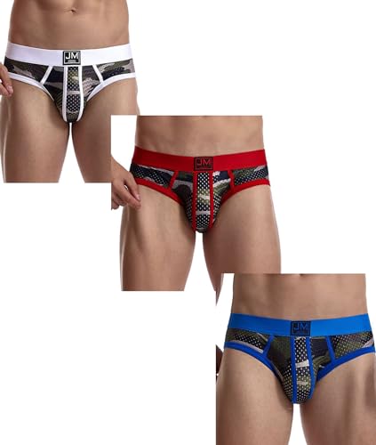 JOCKMAIL 3 Pack Herren Camoflage Unterwäsche Boxer Sexy Klassisch Gedruckt Camouflage Männer Unterwäsche Höschen, 373-weiß+rot+blau, Large von JOCKMAIL