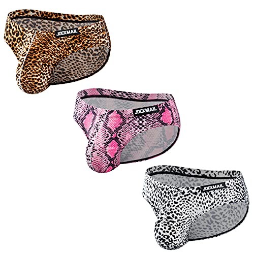 JOCKMAIL 3 STÜCKE/Pack Herren Slip Unterwäsche Leopard Gedruckt Low Waist Komfortabel Weich Herren Unterwäsche Slip (XL, Gelb+Rosa+Weiß) von JOCKMAIL