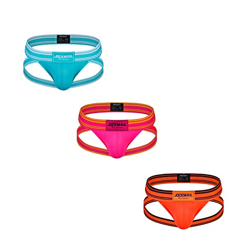 JOCKMAIL 3 Stück/Pack Herren Jockstrap Unterwäsche Suspensorium Wide Belt Herren Jockstrap Sportliche Unterstützer (M, Orange+hellblau+Rose) von JOCKMAIL