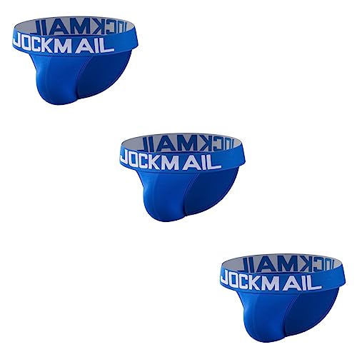 JOCKMAIL 3 Stück/Pack Herren Slips Herren Unterwäsche Baumwolle Herren Slips Pack (DE/NL/SE/PL, Alphanumerisch, L, Regular, Regular, blau+blau+blau) von JOCKMAIL