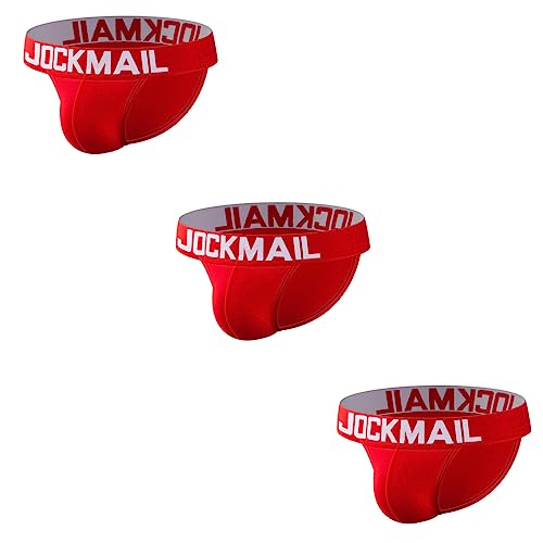 JOCKMAIL 3 Stück/Pack Herren Slips Herren Unterwäsche Baumwolle Herren Slips Pack (DE/NL/SE/PL, Alphanumerisch, L, Regular, Regular, rot+rot+rot) von JOCKMAIL