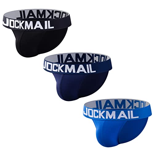 JOCKMAIL 3 Stück/Pack Herren Slips Herren Unterwäsche Baumwolle Herren Slips Pack (DE/NL/SE/PL, Alphanumerisch, L, Regular, Regular, schwarz+Navy+blau) von JOCKMAIL