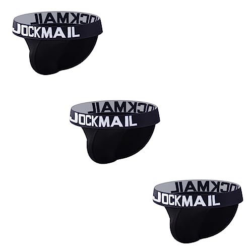 JOCKMAIL 3 Stück/Pack Herren Slips Herren Unterwäsche Baumwolle Herren Slips Pack (DE/NL/SE/PL, Alphanumerisch, L, Regular, Regular, schwarz+schwarz+schwarz) von JOCKMAIL