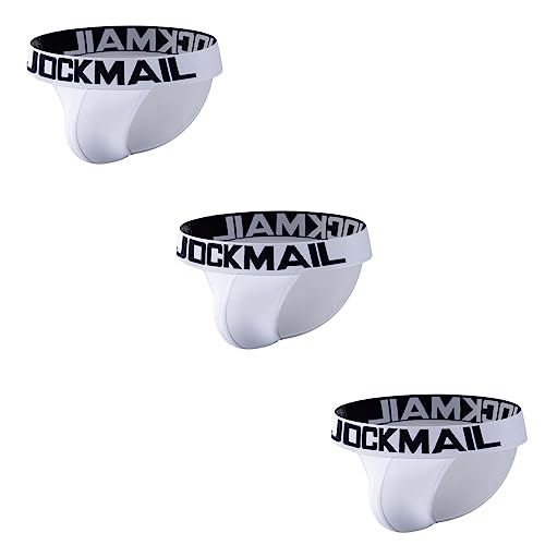 JOCKMAIL 3 Stück/Pack Herren Slips Herren Unterwäsche Baumwolle Herren Slips Pack (DE/NL/SE/PL, Alphanumerisch, XXL, Regular, Regular, weiß+Weiß+Weiß) von JOCKMAIL