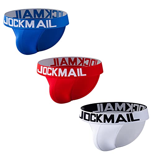 JOCKMAIL 3 Stück/Pack Herren Slips Unterwäsche Baumwolle (M, Blau+Rot+Weiß) von JOCKMAIL