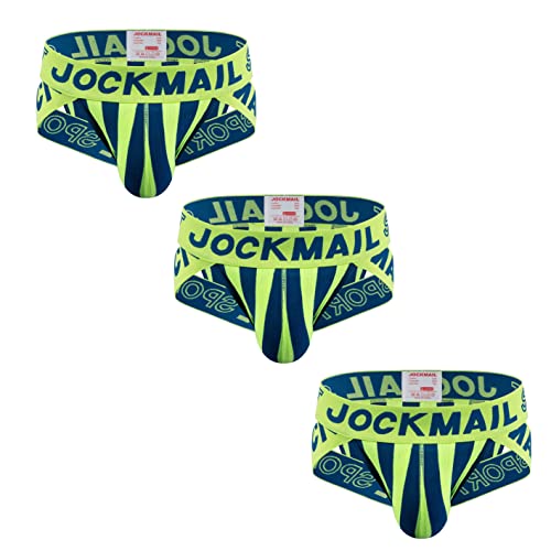 JOCKMAIL 3 Stück/Packung Herren Slips Unterwäsche Gestreift Breiter Gürtel Herren Unterwäsche Slips Athletische Sport Unterwäsche Slips (as3, Alpha, xx_l, Regular, Regular, 3*grün) von JOCKMAIL