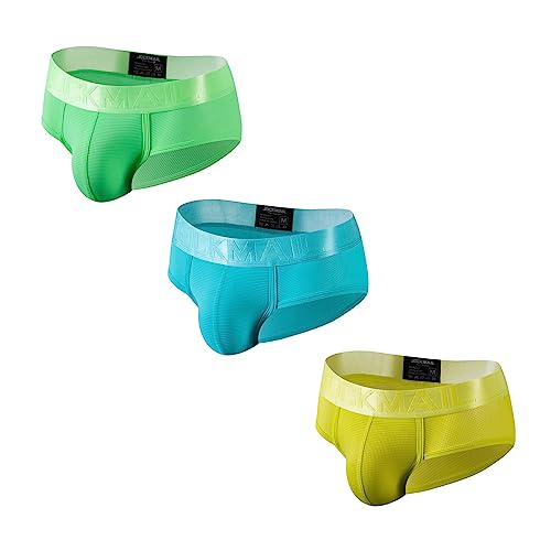 JOCKMAIL 3 Stück/Packung Herren Slips Unterwäsche Low Rise Wide Belt Herren Unterwäsche Atmungsaktive Herren Slips (as3, Alpha, m, Regular, Regular, grün+gelb+hellblau) von JOCKMAIL