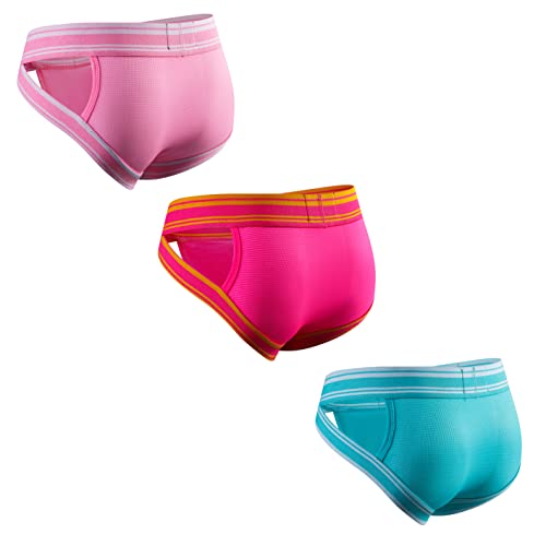 JOCKMAIL 3 Stück/Packung Herren Unterwäsche Slips Breiter Gürtel Herren Slips Unterhosen Atmungsaktive Mesh Herren Slips (as3, Alpha, xx_l, Regular, Regular, pink+Rose+hellblau) von JOCKMAIL