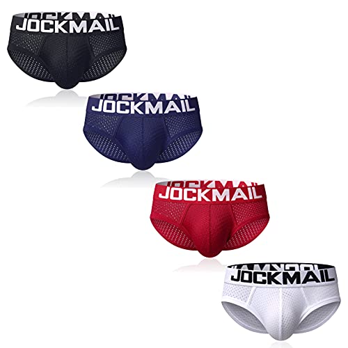 JOCKMAIL 4 STÜCKE/Pack Herren Slip Unterwäsche Komfortabel Mesh Herren Unterwäsche Slip Männlich Unterwäsche (L, Schwarz+Weiß+Marine+Rot) von JOCKMAIL