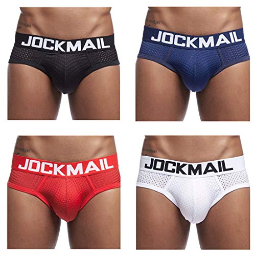 JOCKMAIL 4 Stück/Pack Sexy Herren Slips Herren Unterwäsche Herren Boxer Slip Männlich Mesh Unterwäsche (XL, Schwarz + Weiß + Rot + Marine) von JOCKMAIL