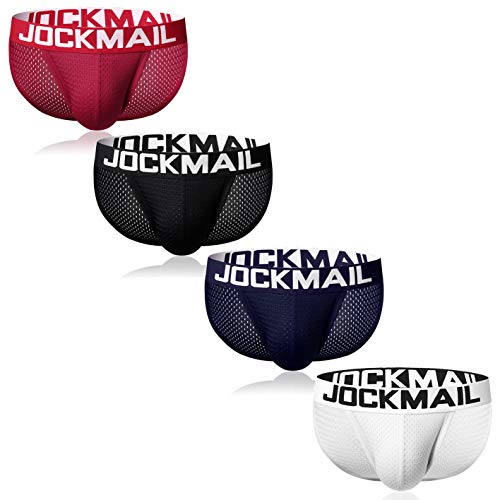 JOCKMAIL 4Stück / Pack Herren Slips Männerunterwäsche Komfortabel Mesh Herren Bikini-Slip Männliches Höschen (XL, Schwarz + Weiß + Rot + Marine) von JOCKMAIL