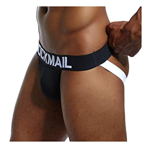 JOCKMAIL 6 Farben Sexy Herren Jockstrap Baumwoll Slips Männer Sexy Unterwäsche Rückenfreies Gesäß Herren Strings Schwule Unterwäsche (L, Schwarz) von JOCKMAIL