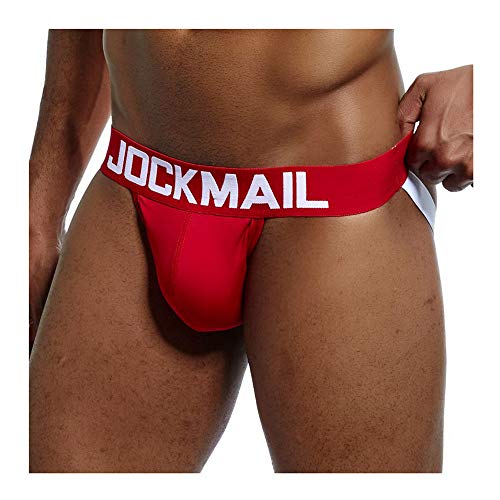 JOCKMAIL 6 Farben Sexy Herren Jockstrap Baumwoll Slips Männer Sexy Unterwäsche Rückenfreies Gesäß Herren Strings Schwule Unterwäsche (XL, Rot) von JOCKMAIL