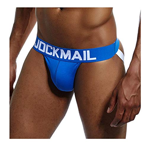 JOCKMAIL 6 Farben Sexy Herren Jockstrap Baumwoll Slips Männer Sexy Unterwäsche Rückenfreies Gesäß Herren Strings Schwule Unterwäsche (XXL, Blau) von JOCKMAIL