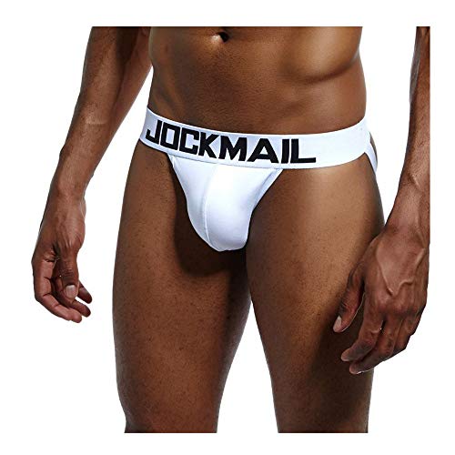 JOCKMAIL 6 Farben Sexy Herren Jockstrap Baumwoll Slips Männer Sexy Unterwäsche Rückenfreies Gesäß Herren Strings Schwule Unterwäsche (XXL, Weiß) von JOCKMAIL