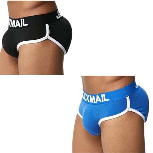 JOCKMAIL Boxer Briefs Herren Shapewear Enhancing Butt Lifter Unterwäsche Butt Lifting Abnehmbare Pad Cup, 345-blau+schwarz, Medium von JOCKMAIL