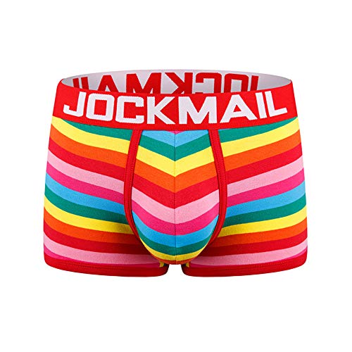 JOCKMAIL Herren Baumwolle Boxer Unterwäsche Herren Quadratwinkel Cool Gestreifte Regenbogen Herren Trunks Brief Shorts, Rot/Ausflug, einfarbig (Getaway Solids), X-Large von JOCKMAIL