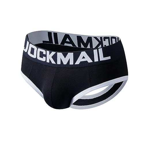 JOCKMAIL Herren Baumwolle Boxer Unterwäsche Jockstrap Bottomless Mens Backless Trunks Brief Shorts, 307 Schwarz, XX-Large von JOCKMAIL