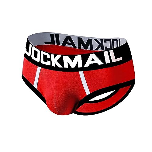 JOCKMAIL Herren Baumwolle Boxer Unterwäsche Jockstrap Bottomless Mens Backless Trunks Brief Shorts, 312 Rot, Medium von JOCKMAIL