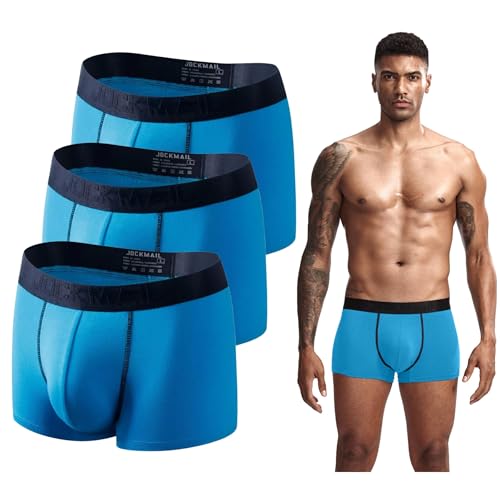 JOCKMAIL Herren Boxershorts 3er Pack, Modal Unterwäsche mit 3D U-Convex Beutel Atmungsaktive Trunks Anti Rutsch Komfortabel (Blau 3er, L) von JOCKMAIL
