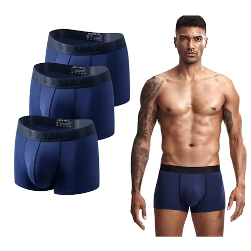 JOCKMAIL Herren Boxershorts 3er Pack, Modal Unterwäsche mit 3D U-Convex Beutel Atmungsaktive Trunks Anti Rutsch Komfortabel (Blauer Schatz 3er, XXL) von JOCKMAIL