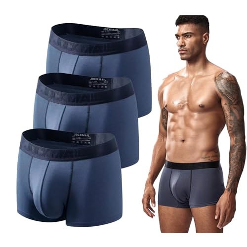JOCKMAIL Herren Boxershorts 3er Pack, Modal Unterwäsche mit 3D U-Convex Beutel Atmungsaktive Trunks Anti Rutsch Komfortabel (Dunkelgrau 3er, XL) von JOCKMAIL
