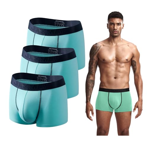 JOCKMAIL Herren Boxershorts 3er Pack, Modal Unterwäsche mit 3D U-Convex Beutel Atmungsaktive Trunks Anti Rutsch Komfortabel (Grün 3er, M) von JOCKMAIL