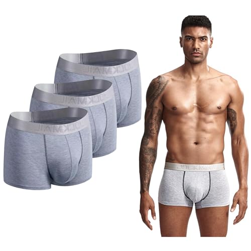 JOCKMAIL Herren Boxershorts 3er Pack, Modal Unterwäsche mit 3D U-Convex Beutel Atmungsaktive Trunks Anti Rutsch Komfortabel (Hellgrau 3er, L) von JOCKMAIL