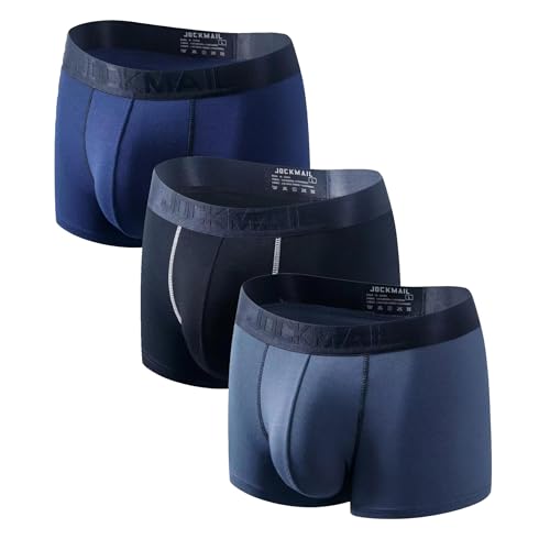 JOCKMAIL Herren Boxershorts 3er Pack, Modal Unterwäsche mit 3D U-Convex Beutel Atmungsaktive Trunks Anti Rutsch Komfortabel (Schwarz + Blauer Schatz + Dunkelgrau, XL) von JOCKMAIL