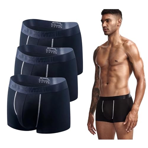 JOCKMAIL Herren Boxershorts 3er Pack, Modal Unterwäsche mit 3D U-Convex Beutel Atmungsaktive Trunks Anti Rutsch Komfortabel (Schwarz 3er, XL) von JOCKMAIL