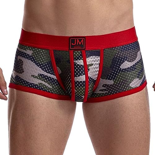 JOCKMAIL Herren Boxershorts Klassisch Gedruckt Camouflage Männer Unterwäsche Höschen, Rot/Ausflug, einfarbig (Getaway Solids), X-Large von JOCKMAIL