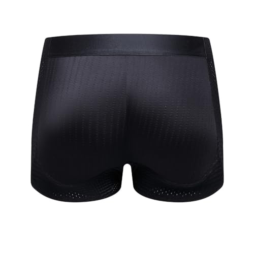 JOCKMAIL Herren Butt Padded Unterwäsche Boxershort Mesh Boxershorts Shapewear mit Butt Enhancing Pads (DE/NL/SE/PL, Alphanumerisch, XXL, Regular, Regular, Schwarz) von JOCKMAIL