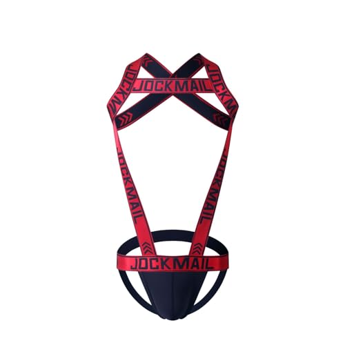 JOCKMAIL Herren-Geschirr mit Jockstrap-Body, sexy Herren-Schultergurte, G-String, Tanga, Schultergurt, Fitness, Einteiler, Rot/Ausflug, einfarbig (Getaway Solids), X-Large von JOCKMAIL