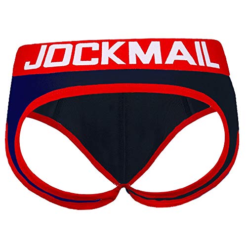 JOCKMAIL Herren Jock Strap Unterhose Jockstrap Push Up Rot Blau (XL) von JOCKMAIL