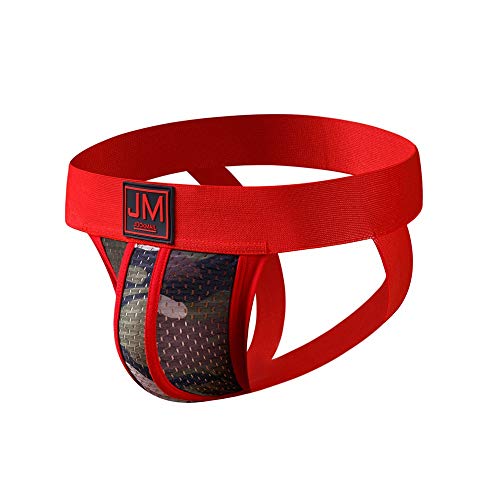 JOCKMAIL Herren Jockstrap Sexy Tanga Unterwäsche Netz Low Rise Atmungsaktiv Slip für Sport (DE/NL/SE/PL, Alphanumerisch, L, Regular, Regular, Rot) von JOCKMAIL