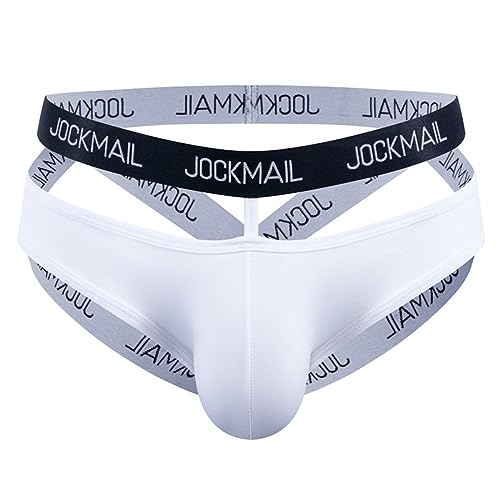 JOCKMAIL Herren Jockstrap Tangas Unterwäsche Athletic Supporter Herren G-String Männer Unterwäsche (L, Weiss) von JOCKMAIL